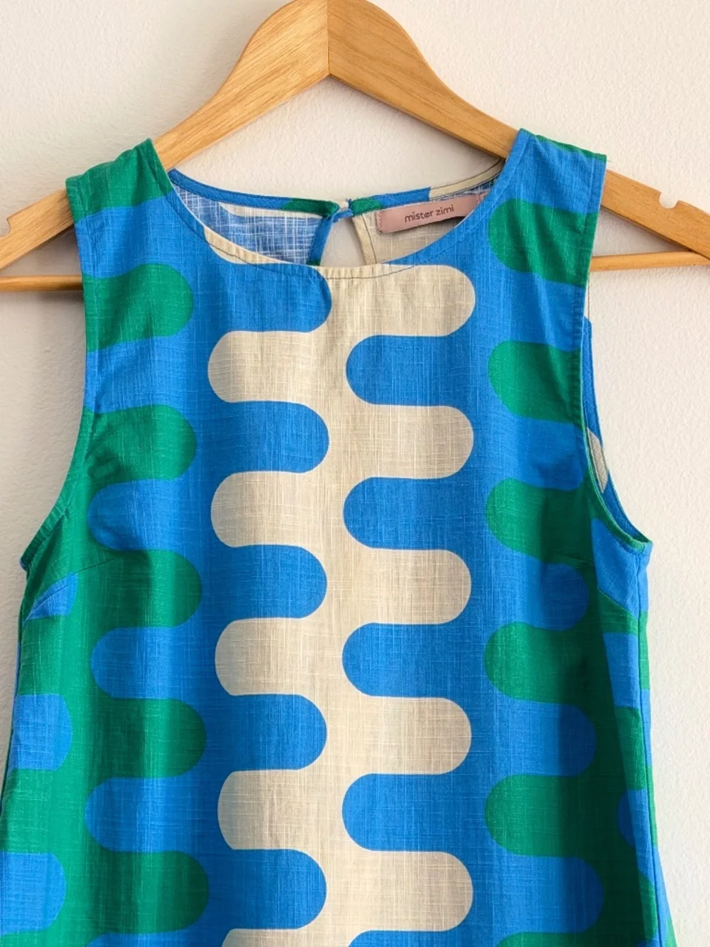 Mr Zimi Margot Mini Dress In Kyma Australian Brand Cotton Vibrant Print Blue